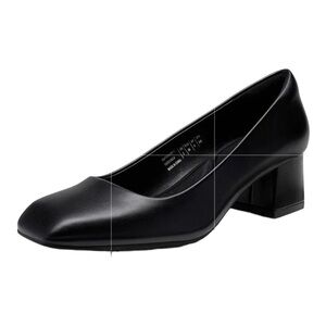 Dream Pairs Black Leather Chunky Heel Square Closed Toe Low Heel Pumps Size 11